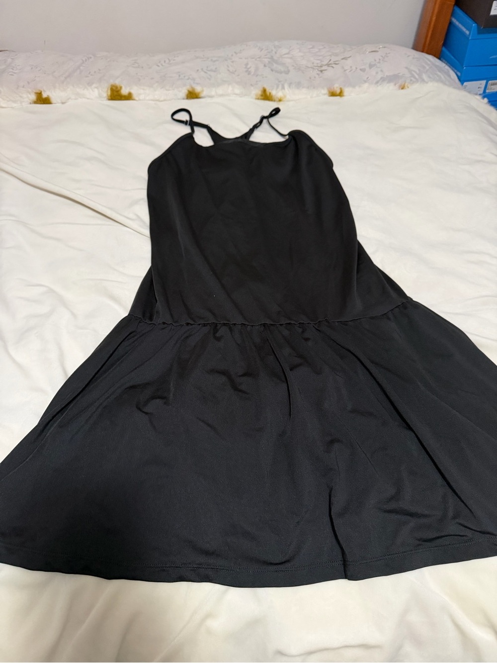 Nicely Black Spaghetti-Strap Exercise Active Women's Skirted Romper Dress 2X